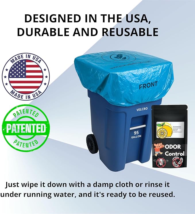 Outdoor Trash Can Odor Eliminator Cover Lemon Scented Durable Elastic Bag with Optional Straps Fits 95 Gallon Cans 2 Covers