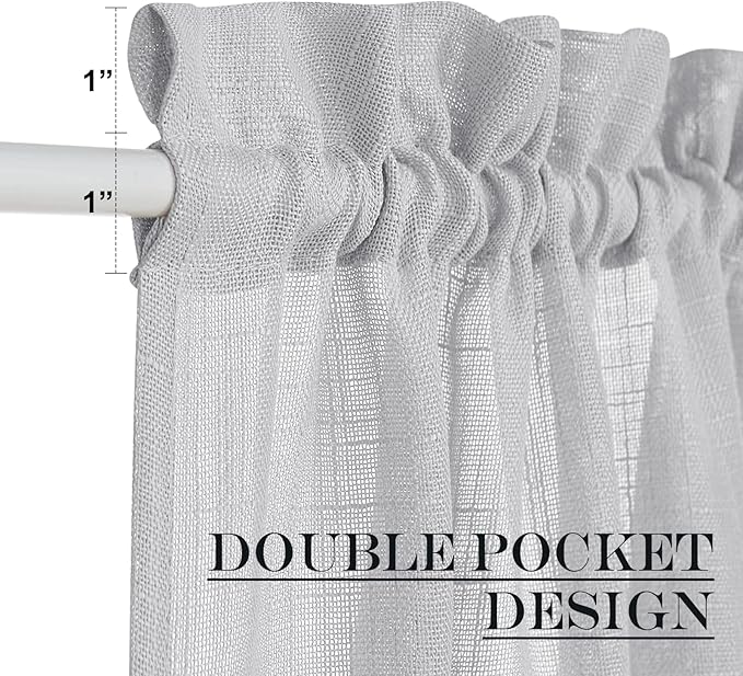 NICETOWN French Door Panel with Tieback - Linen Look Sheer Curtain Linen Textured Sheer French Door Panel with a Tieback (52 Width x 72 Length, Light Grey, 1 PC)