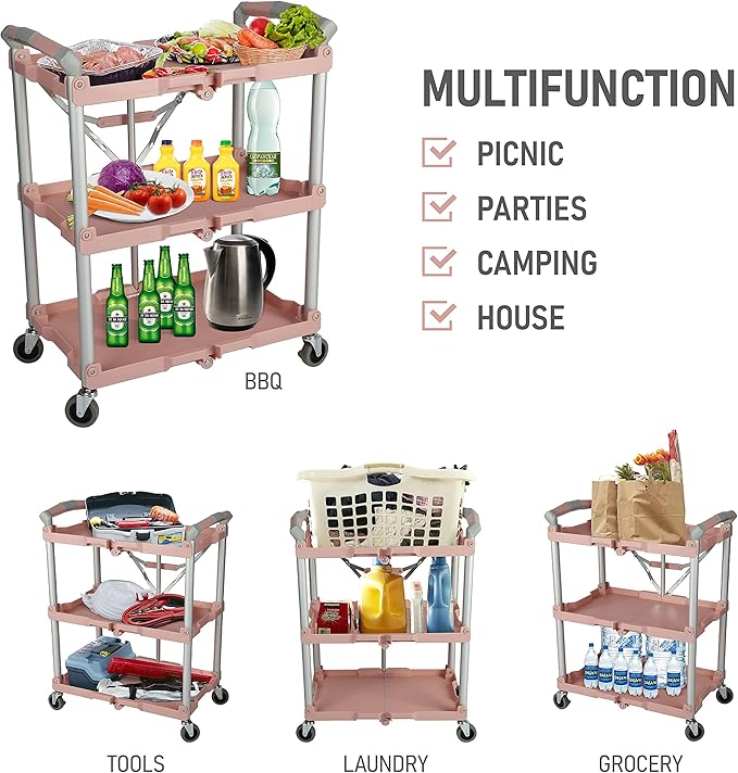 Olympia Tools 89-350 Pack-N-Roll Folding Collapsible Service Cart, 150LB Capacity, Rose