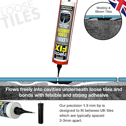 Precision 300ml from Floor-Fix Pro - Fix Loose Tiles - for Loose & Hollow Tiles, Wood, LVT & Laminate - Includes 1.9mm Syringe Tip - Adjustable to 6mm + Anti-Clog Performance (Pack of 6)