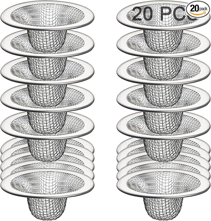 20Pcs Small Drain Mesh Basket, 2.125'' Bathroom Sink Drain Strainer Screen Mesh Sink Strainer Hair Catcher Drain Filter Cover for Bathtub Lavatory RV Laundry Shower Floor Utility Sink Drain