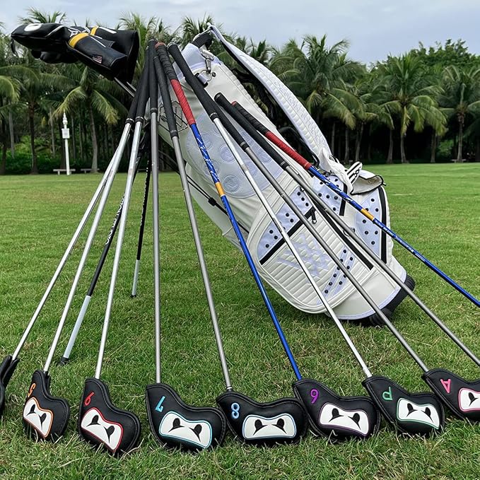 Premium Leather Golf Club Iron Covers - 10pcs/Set Wedge & Iron Headcovers with Velcro Closure