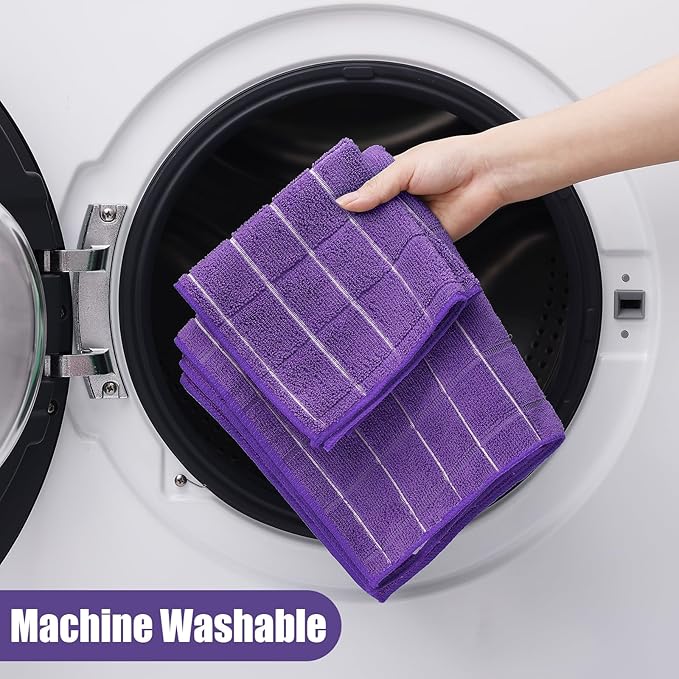 Homaxy Microfiber Kitchen Towels and Dishcloths Set, 16 Pack Soft and Absorbent Dish Hand Towels Bulk, 28 x 16 Inch & 12 x 12 Inch Quick Drying Rags for Washing Dishes, Purple