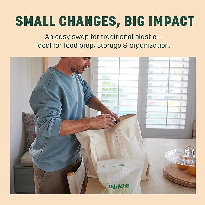 HoldOn HoldOn Zipseal Gallon Bags - Compostable, PFOA-Free, BPA-Free, Food-Safe Zip Seal Food Storage Bags/Freezer-Safe Gallon Bags With Secure Seal for Home & Travel (2-pack, 50 bags total)