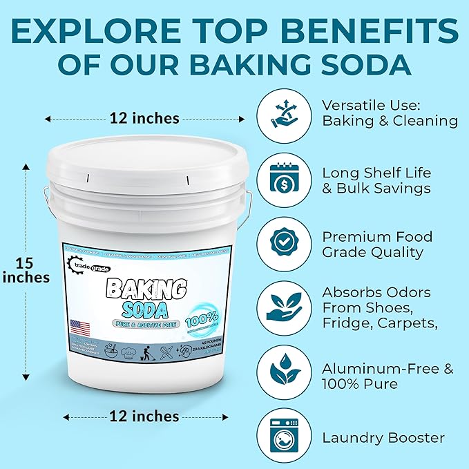 TradeGrade Pure Baking Soda Powder – 45 lb Bucket, Sodium Bicarbonate Powder | Premium Food-Grade for Baking, Bread, Cookies & More | Baking Soda for Cleaning, Natural Cleaner & Deodorizer