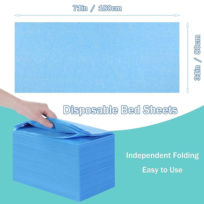 Disposable Bed Sheets for Massage Table 200 Pcs 31" x 71" Waterproof Massage Table Sheets Soft Non Woven Fabric SPA Massage Table Bed Cover Breathable for Beauty Tattoos Waxing Travel (Blue)