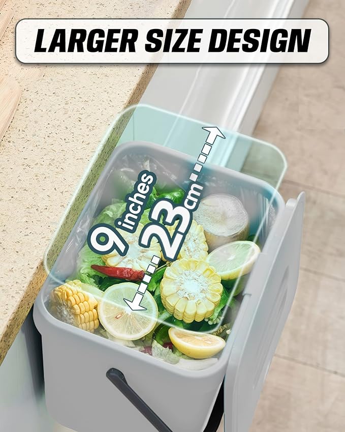 Kitchen Compost Bin - 3.2 Gallons Hanging Trash Can with Lid for Kitchen Bathroom, Under Sink Trash Can, Outdoor Compost Bucket with Lid, 12L(Subtle Blue)