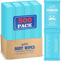 500 Pcs Ultra Thick Soft Large Body Wipes Individually Wrapped(7.87" x 9.45"),Shower Wipes for Adults Bathing No Rinse,Personal Cleansing Wipes for Travel Gym,Bulk Deodorant for Homeless(Blue)
