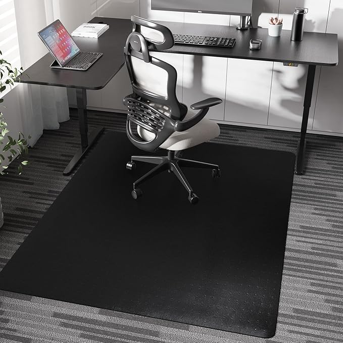 Chair Mat for Carpet, 46" x 60" Desk Chair Mat for Carpeted Floors, Non-Slip Office Vinyl Mat for Carpet with Studded, Easy Glide Heavy Duty Floor Protector Mat for Home Office, Black