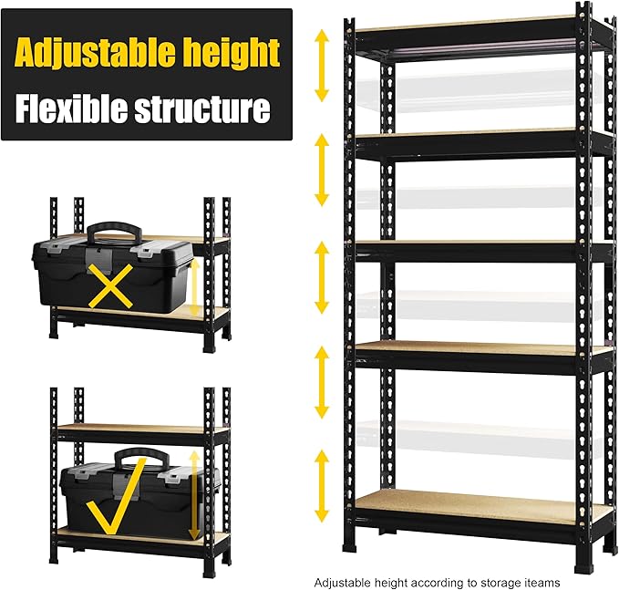 PrimeZone Storage Shelves 3 Pack 5 Tier Adjustable Garage Storage Shelving, Heavy Duty Metal Storage Utility Rack Shelf Unit for Warehouse Pantry Closet Kitchen, Black