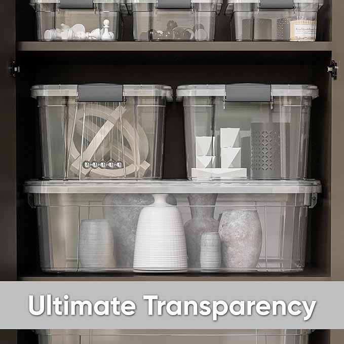 Superio Storage Bins with Lids, Clear Plastic Containers for Organizing, Stackable Totes, BPA Free, Odor Free, Organizer Boxes for Home, and Dorm (4 Pack, 13.7 Qt)