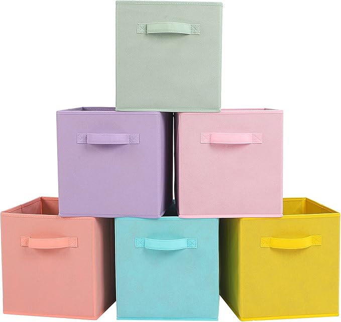 Stero 13x13x13 Inch Fabric Storage Bins 6 Pack Fun Colored Durable Storage Cubes with Handles Foldable Cube Baskets for Home, Kids Room, Closet and Toys Organization Multi Colors