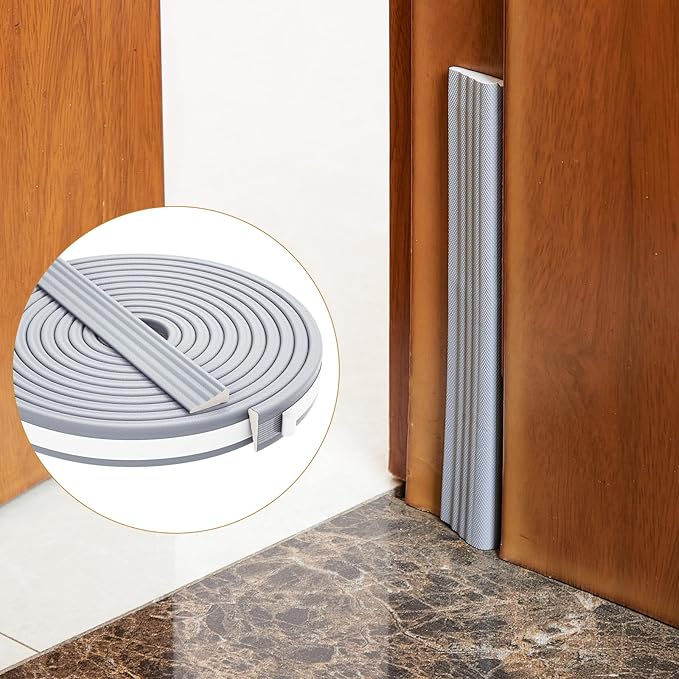 QDiShi 196" Wedge-Shape Weather Stripping Door Seal Weatherproof Foam Seals Self Adhesive Insulation Anti-Collision Strip Soundproofing Frame Insulation Tape Fits 0.13-0.31" Gaps(Grey)
