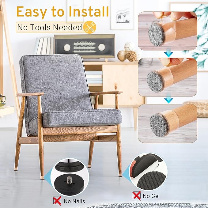 24PCS Round Chair Leg Floor Protectors, Furniture Sliders, Chair Leg Protectors for Hardwood Floors, Non-Slip Felt Furniture Pads, Silicone Cap Covers to Protect Floors, (Fit 1.5" - 2")