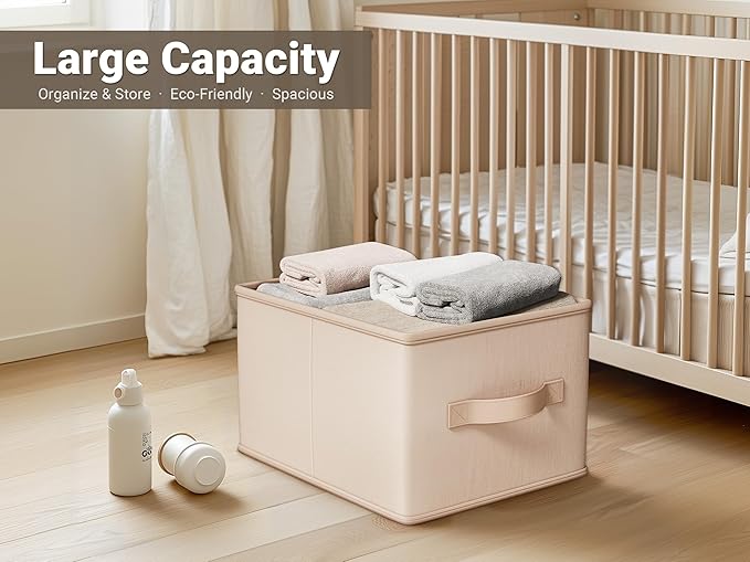 Storage Bins, Fabric Satin Storage Baskets for Shelves, 14.75"L*10.25"W*8.25"H Collapsible Storage Bins with Handles for clothes, Closet Baskets and Bins with Handles, Blush Pink, 3-Pack