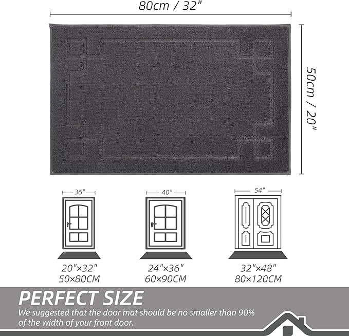 BEQHAUSE Door Mat 20" x 32", Non-Slip Door Mats Indoor Entryway Rugs Washable Low-Profile Absorbent and Stain Resist Floor Mats, Dog Door Mat for Front Back Door, Muddy Wet Shoes & Paws, Dark Grey