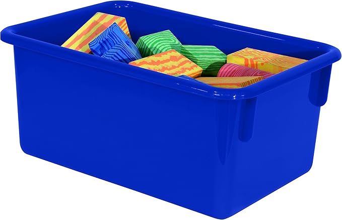 Wood Designs Cubby Storage Bin, Heavy Duty Plastic Containers for Kids Blue Cubby Tray Set of 25