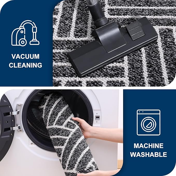 OLANLY Runner Indoor Door Mat, 47x23 Inch, Dirt Resistant and Absorbent, Non-Slip Rubber Backing Floor Mats, Easy Clean Low-Profile Doormat for Entryway, Front Door, and Inside Entrance, Black