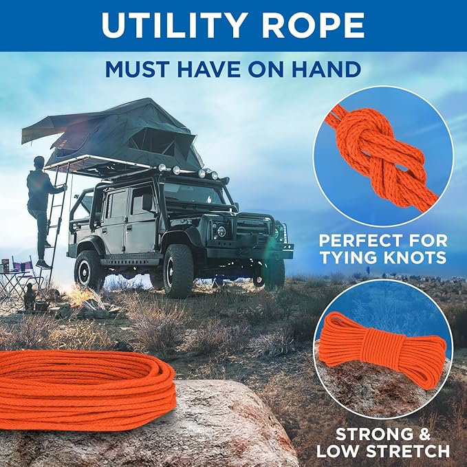 TECEUM Cotton Rope 3/16” (5 mm) – 100 FT – Strong All-Purpose Braided Rope – Natural Cotton – for Crafting, Сamping, Clothes Line, DIY, Indoor & Outdoor Use – Orange