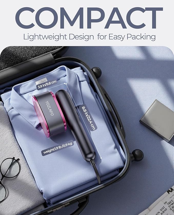 Travel Steamer for Clothes Portable: 2-in-1 Mini Handheld Garment Steamer Iron - 15s Heat Up & 5 Adjustable Steam - Large Ceramic Panel - 110-120V