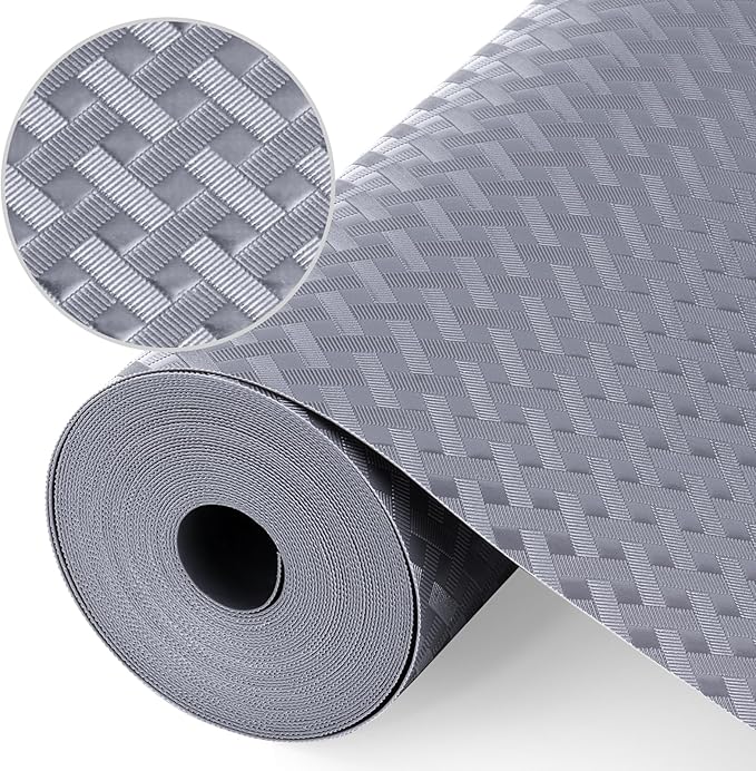 Shelf Liners, Non-Adhesive Drawer Liner, Waterproof & Oil-Proof Kitchen Cabinet Cupboard Liner Plastic EVA Material BPA Free Fridge Liner Mats Paper Protector for Shelves (Grey/24in x 240in)