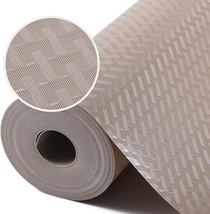 Beige Shelf Liners for Kitchen Cabinets Refrigerator Liners Waterproof & Oil-Proof Kitchen Cupboard Liner Drawer Mats EVA Material Non Adhesive Fridge Liner for Shelves 23.6 x 236.2 Inches