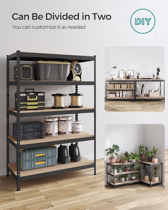 SONGMICS 5-Tier Storage Shelves, Load 2310 lb, Set of 2 Garage Storage, Boltless Assembly, Adjustable Shelving Unit, 23.6 x 47.2 x 70.9 Inches, for Study Shed Basement, Black UGLR600B02