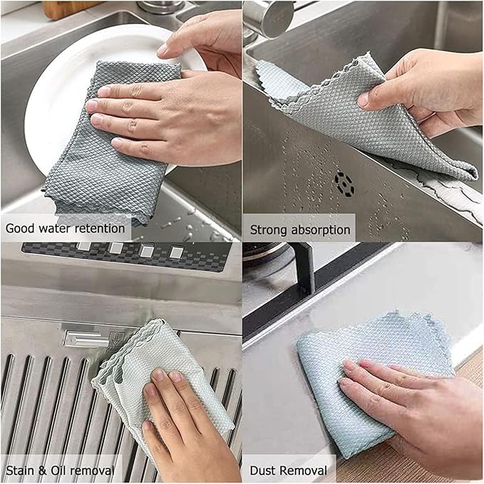 Microfiber Glass Cleaning Cloth, 10 Multi-Functional Reusable Lint Free Cloths,Stainless Steel Windshield Shower Window Cleaning Cloth, Suitable for Home, Kitchen and Auto,Glasses, Mirrors, Screens