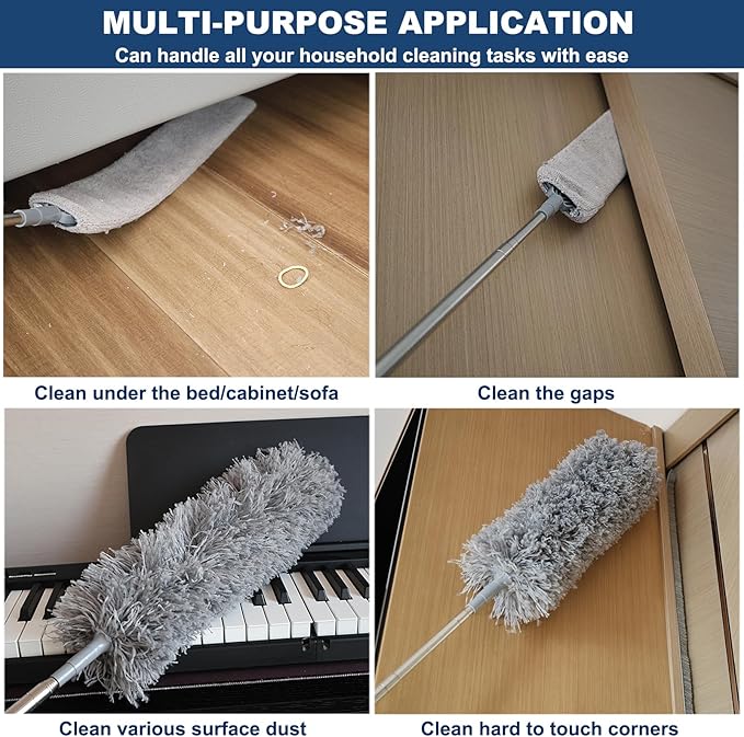 100 Inch Retractable Gap Dust Cleaner Cleaning Tools & Microfiber Feather Duster Washable and Retractable Duster Brush for Cleaning Under Appliances Furniture Ceiling Fan Dust and Cobweb Cleaner