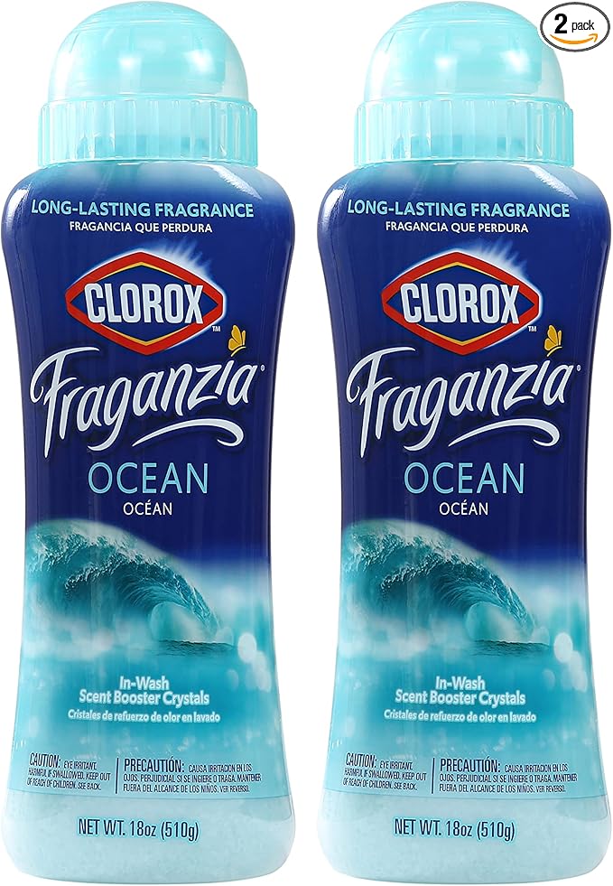 Clorox Fraganzia Laundry Scent Booster Crystals in Ocean Scent - Scented In-Wash Freshener Beads for Fresh, Clean, Great Smelling Clothes and Linens, 18 Oz - 2 Pack