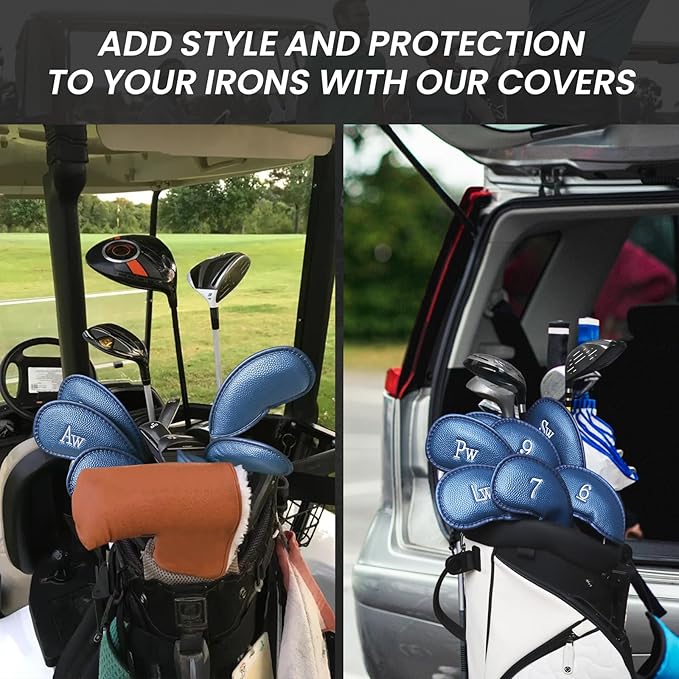 FINGER TEN Premium Synthetic Leather Stylish Iron & Wedge Golf Head Covers Value 12 Piece Set, Embroidered Labels & Fits Most Clubs Gift Set, Travel Protection Accessories
