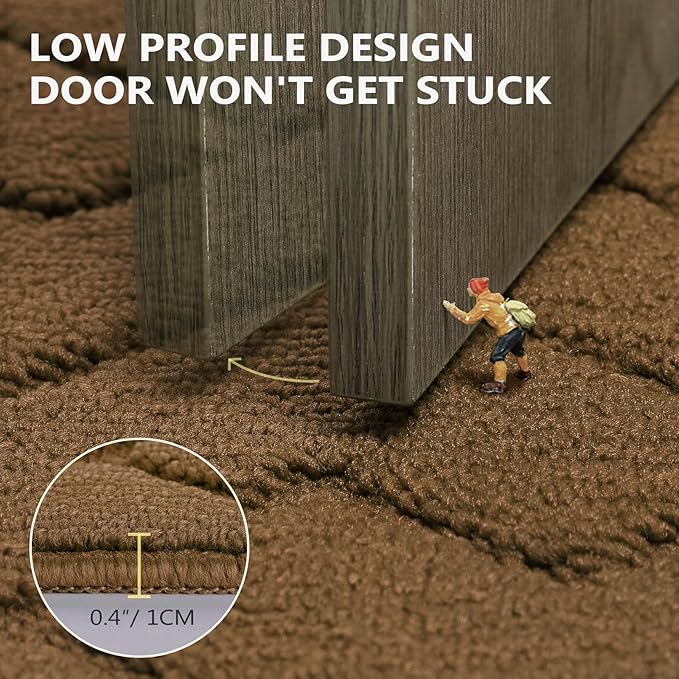 hicorfe Indoor Doormat,Front Back Door Mat TPR Backing Non Slip Mats 20"x31.5" Absorbent Resist Dirt Entrance Doormat Inside Floor for Entryway Washable Low-Profile(Dark Brown)