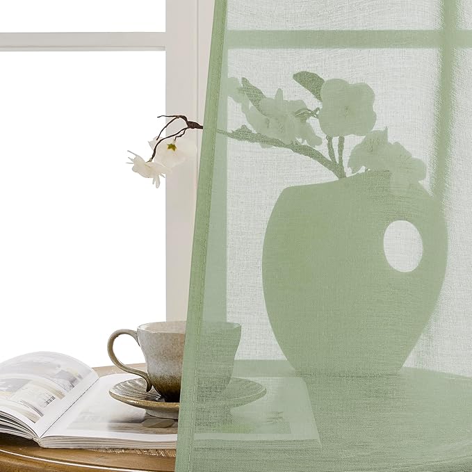 Tollpiz Sheer Door Curtains Closet Linen Textured Curtain Sheers Doorway Light Filtering Voile French Door Rod Pocket Curtains Patio Door, 54 x 63 inches Long, Sage Green, Set of 1 Panel