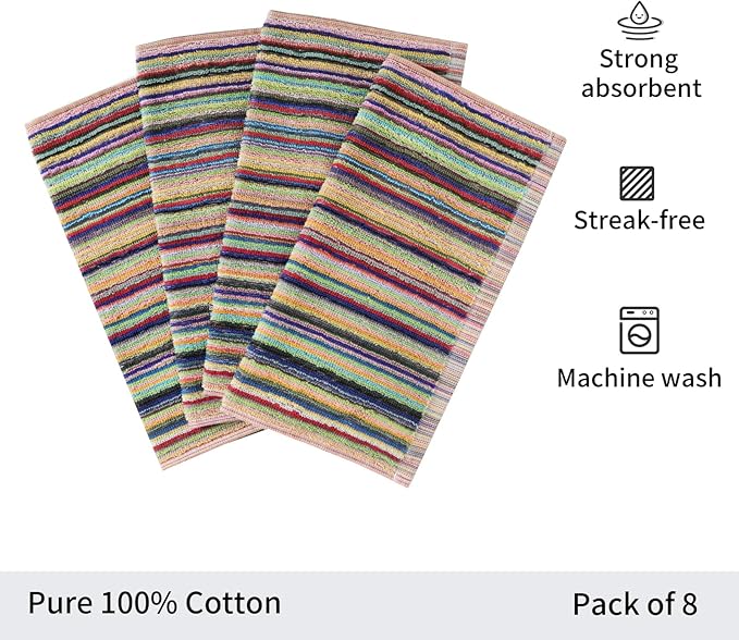 Oeleky Kitchen Dishcloths for Washing Dishes, Ultra Absorbent Dish Rags, Cotton Cleaning Cloths Pack of 8, 12x12 Inches (Multi-1, 12x12 inch)