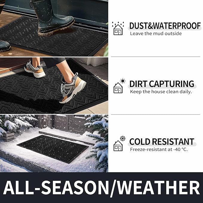 Yimobra Front Door Mat Outside Entrance 29.5x17, Waterproof Heavy Duty Outdoor Mats for Front Door, Non Slip Rubber Entry Mat for Garage Patio, Black