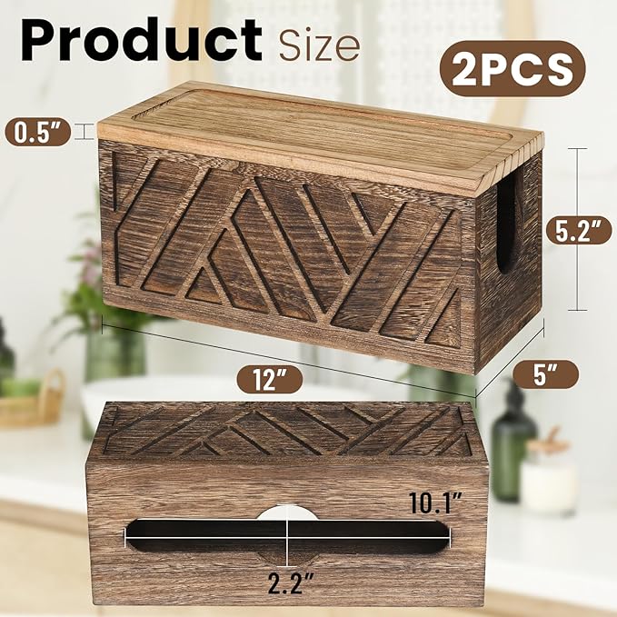 Set of 2 Paper Towel Dispenser Wall Mount, Paper Towel Holder Wall Mounted with Lid, Solid Wood Commercial C-Fold, Z-Fold, Trifold Hand Paper Towel Holder Hand Towel Holder for Bathroom Kitchen Decor