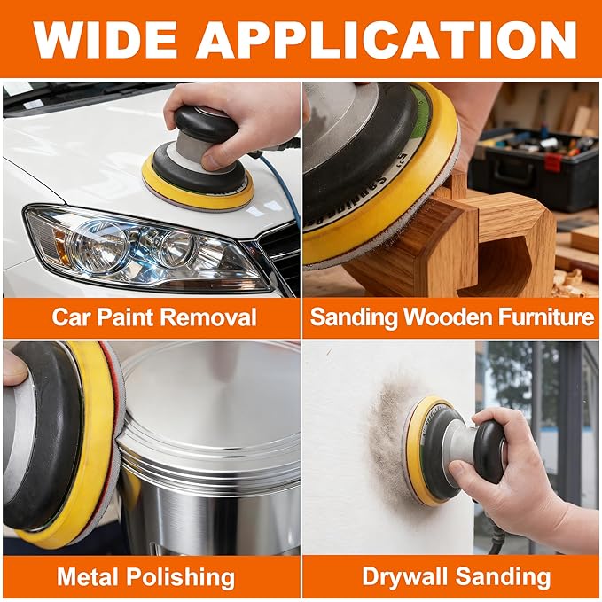 24 PCS 5 Inch Sanding Sponge Discs with Hook and Loop Backing - Multiple Grits 180 to 2000 for Random Orbital Sander Wood,Metal,Auto & Plastic Polishing - Dry and Wet Use Sponge Sandpaper