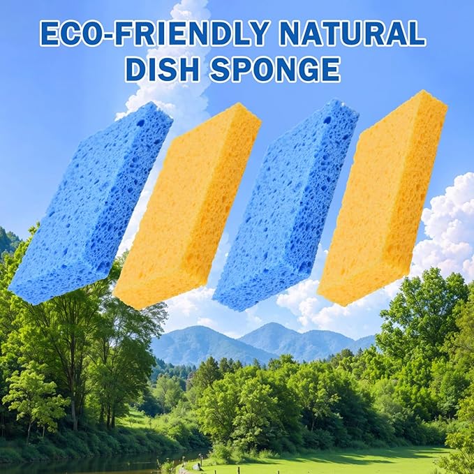 YoleShy 20 Pack Sponges Kitchen Natural Compressed Cellulose Sponges for Dishes Non Scratch for Household Cookware Bathroom Cars Soft Super Absorbent Reusable, Blue and Yellow