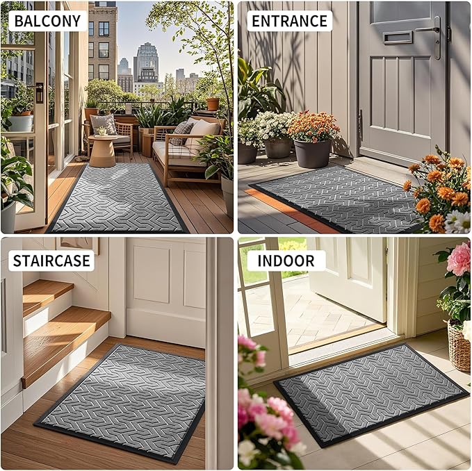 Yimobra Large Door Mat Outside Entrance 47x32, Waterproof Heavy Duty Outdoor Mats for Front Door, Non Slip Rubber Entry Mat for Garage Patio, Easy Clean, Grey
