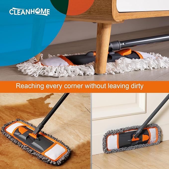 Mops for Floor Cleaning with 3 Different Washable Pads and Extendable 55” Long Handle, Multifunction Dust Mop for Hardwood,Marble,Tile Floor Mopping,Orange