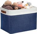 DULLEMELO Large Storage Baskets, Fabric Storage Bins for Organizing Foldable Linen Shelf Baskets for Clothes, Toys, Closet, Laundry (White&Blue,16"x12"x12"-1 Pack)