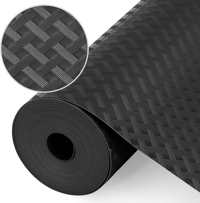 Shelf Liners, Non-Adhesive Drawer Liner, Waterproof & Oil-Proof Kitchen Cabinet Cupboard Liner Plastic EVA Material BPA Free Fridge Liner Mats Paper Protector for Shelves (Black/16in x 240in)