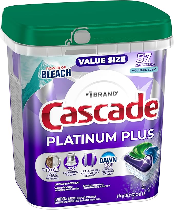 Cascade Platinum Plus Dishwasher Pods, Dishwasher Detergent, Dish Detergent Soap, Mountain, 57 Count