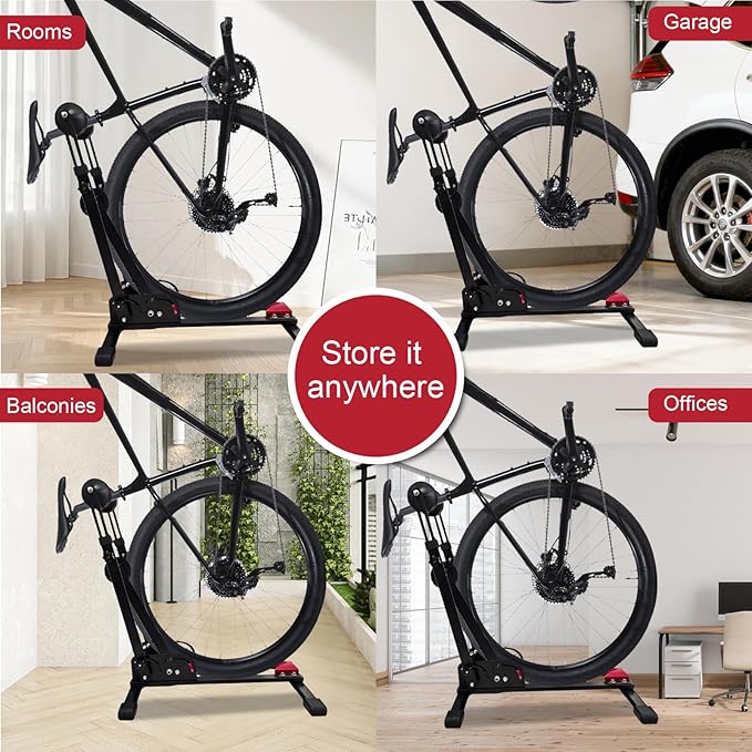 Heavy-Duty Floor Bike Stand, Freestanding Bicycle Storage Rack, Adjustable Dual Support Arms, No-Drill Installation for Garage, Black