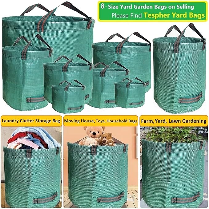Professional 3-Pack 137 Gallon Lawn Garden Bags (D34, H34 inches) Big Yard Waste Bags with Garden Gloves, Extra Large Reusable Leaf Bags,Garden Clippings Bag,Leaf Container,Yard Trash Bags 4 Handles