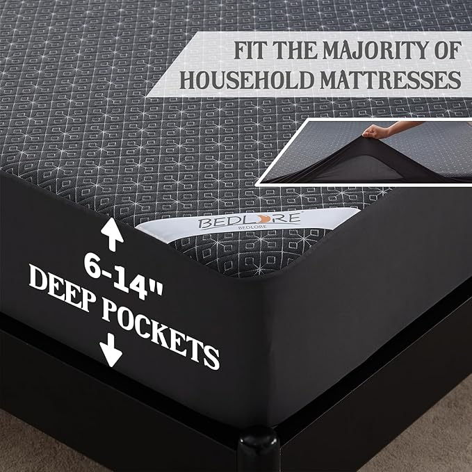 BEDLORE Waterproof Twin XL Mattress Protector, Noiseless Mattress Cover with Stretchable Pockets for 6-15 inches Mattress,Soft Breathable Mattress Pad College Dorm Size for Back to School (Dark Gray)