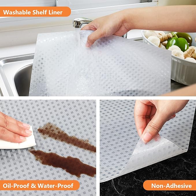 Shelf Liners for Kitchen Cabinets Refrigerator Liners Waterproof Kitchen Cupboard Liner Non-Slip Drawer Mats EVA Material Non Adhesive Fridge Liner for Shelves - Clear （11.8 x 236.2 Inches x 2 Rolls