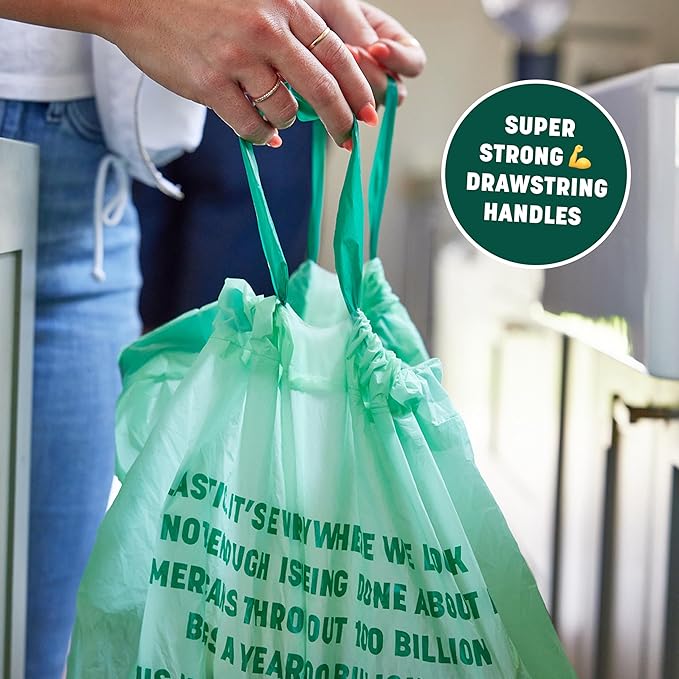 HoldOn 13-Gallon Trash Bags – Tall Kitchen Trash Bags with Drawstring Handles for Tall Trash Bins, Heavy-duty and Compostable, Large Trash Bags (40 bags, Pack of 2)