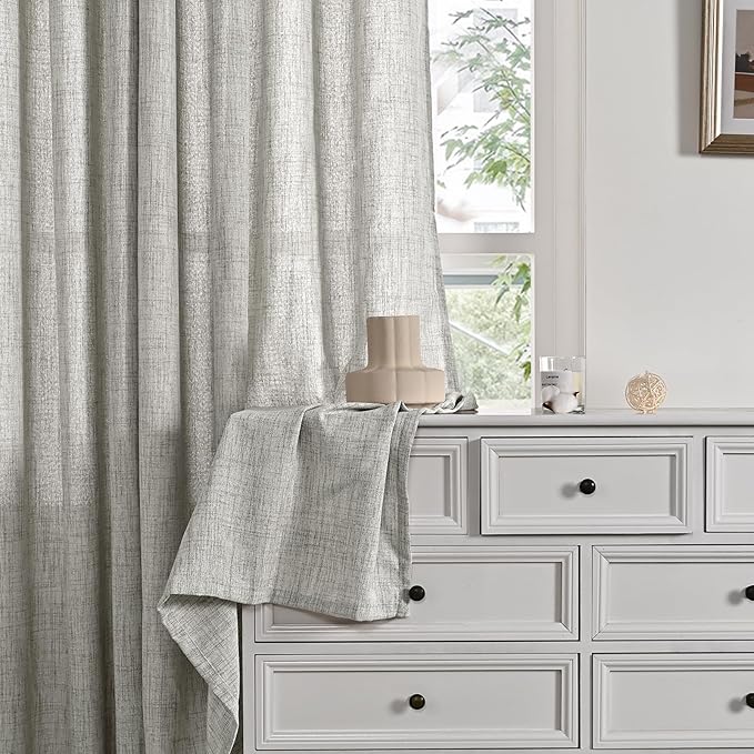 YoungsTex Dark Grey Linen Curtains 95 Inch Length for Living Room Back Tab Textured Window Drapes Light Filtering for Bedroom Rod Pocket, 52 X 95 Inch, 2 Panels