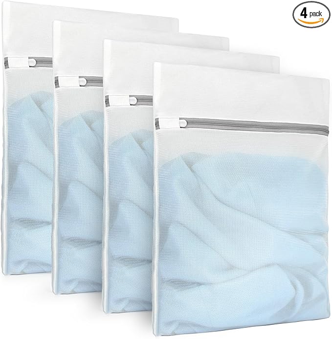 Muchfun 4Pcs Durable Fine Mesh Laundry Bags for Delicates 12 x 16 Inches (4, Medium)
